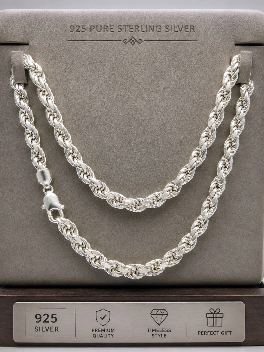 Sterling Silver Rope Chain Necklace - 925 Stamp